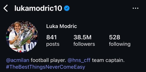 趣投顾 身份变了，莫德里奇已经将社交媒体简介更改为米兰球员